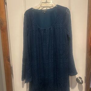 Sequin Hearts Bohemian Crochet Navy Dress NWT